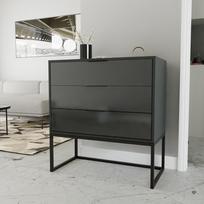 Komoda su stalčiais MILO ant metalinio rėmo 80 cm Spalvos: Juoda / juoda blizgi