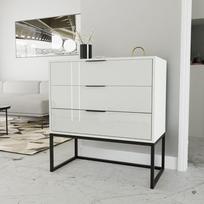 Komoda su stalčiais MILO ant metalinio rėmo 80 cm Spalvos: Juoda / balta blizgi