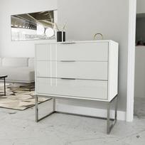Komoda su stalčiais MILO ant metalinio rėmo 80 cm Spalvos: chromas / blizgi balta