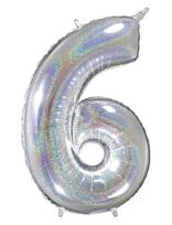 IPK - Number Foil 6 Hologram Silver 70 Cm - Vaikų gimtadieniui - Sidabro