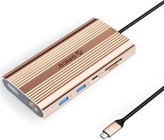 Orico USB-C 12in1 | USB-A | USB-C PD 100W | 2x HDMI 4K 60Hz | DisplayPort 4K 60Hz | RJ45 Gigabit - różowo-złota | ORICO-XDR-X33-RG-BP | 6941788804067