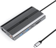 Orico USB-C 12in1 | USB-A | USB-C PD 100W | HDMI 4K | VGA | RJ45 Gigabit - szara | ORICO-XDR-X22-GY-BP | 6941788804012