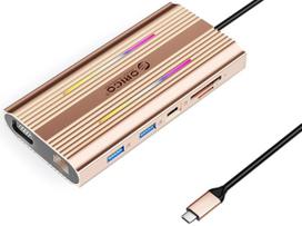 Orico USB-C 12in1 RGB | 3x USB-A | USB-C PD 100W | HDMI 4K | VGA | RJ45 Gigabit - różowo-złota | ORICO-XDR-X2-RG-BP | 6941788803855