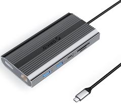 Orico USB-C 12in1 | USB-A | USB-C PD 100W | 2x HDMI 4K 60Hz | DisplayPort 4K 60Hz | RJ45 Gigabit - szara | ORICO-XDR-X33-GY-BP | 6941788804043