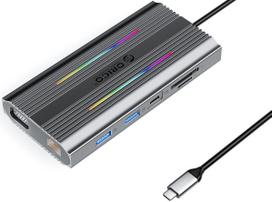 Orico USB-C 12in1 RGB | 3x USB-A | USB-C PD 100W | HDMI 4K | VGA | RJ45 Gigabit - szara | ORICO-XDR-X2-GY-BP | 6941788803831