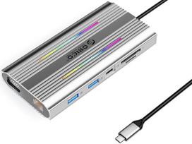 Orico USB-C 12in1 RGB | 3x USB-A | USB-C PD 100W | HDMI 4K | VGA | RJ45 Gigabit - srebrna | ORICO-XDR-X2-SV-BP | 6941788803848