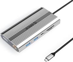 Orico USB-C 12in1 | USB-A | USB-C PD 100W | 2x HDMI 4K 60Hz | DisplayPort 4K 60Hz | RJ45 Gigabit - srebrna | ORICO-XDR-X33-SV-BP | 6941788804050