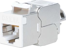 Intellinet Network Solutions INTELLINET Cat6a 10G Slimline Keystone-Modul STP werkzeuglos mit Rastclip fr Massivdraht vergoldete Kontakte Metallgehuse weiss | 791304 | 766623791304