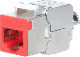 Intellinet Network Solutions INTELLINET Cat6a 10G Slimline Keystone-Modul STP werkzeuglos mit Rastclip fr Massivdraht vergoldete Kontakte Metallgehuse rot | 791311 | 766623791311