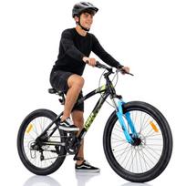 Kalnų dviratis MTB 26 colių Tiger Bike Shimano 7 pavarų Amortizatorius Plačios padangos Diskiniai stabdžiai Bekelės dviratis juoda žalia mėlyna