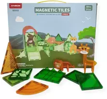 X Bida Magnetinių kaladėlių rinkinys su gyvūnų figūrėlėmis, 30 dalių, vaikams nuo 3 metų, lavina erdvinę vaizduotę, žalia oranžinė