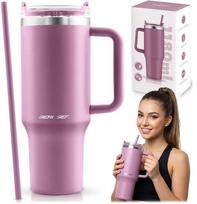 Berdsen rožinis vakuuminis termosas-puodelis su šiaudeliu 1180 ml