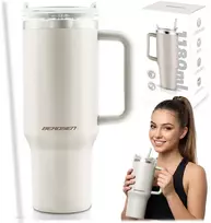Vakuuminis termosas-puodelis su šiaudeliu 1180 ml Berdsen kremas