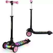 Vaikiškas Ricokids Glowi triračio balansinis paspirtukas su LED, juodos ir rožinės spalvos