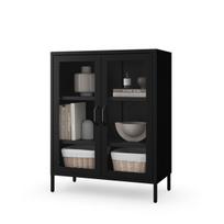 JAN NOWAK Stiklo metalinė elegantiška komoda Modern GINA: juoda