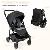 Costway sulankstomas vežimėlis su apverčiama sėdyne Travel Buggy su reguliuojamu atlošu juodos spalvos