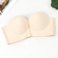 Seksuali liemenėlė be petnešėlių, priekyje uždaroma Push Up liemenėlė, besiūlė, be laidų, vienspalviai apatiniai seksualūs moteriški apatiniai 38B smėlis