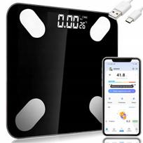 Vonios svarstyklės su analize, Bluetooth, USB, 180 kg, juodos
