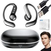 Belaidės ausinės už ausies su AI vertėju, Bluetooth 6.1, TWS, juodos