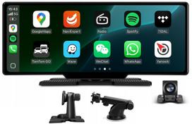 10" automobilinis monitorius su Apple CarPlay, Android Auto, galinio vaizdo kamera ir laikikliu