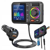 Automobilinis Bluetooth adapteris su ekranu, QC3.0, 2×USB, FM, AUX, TF, 8 RGB