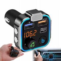 Bluetooth FM siųstuvas su USB įkrovikliu, PD 20W, QC 3.0, mikrofonu ir giliu garsu