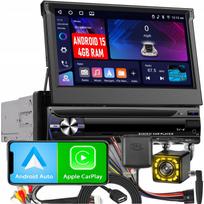 Automobilio radijas 1DIN su 7" ištraukiamu ekranu, CarPlay, Android, WiFi, RDS, 4GB RAM