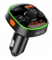 Automobilinis FM siųstuvas AKAI su Bluetooth, greitu įkrovikliu QC, Type C ir USB