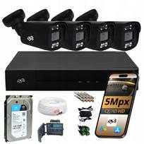 Vaizdo stebėjimo rinkinys, 5MP, 4 lauko kameros, juodos, DUAL LED + IR, 1TB diskas