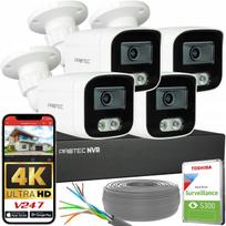 Vaizdo stebėjimo rinkinys 4K, 4 IP PoE lauko kameros su mikrofonu ir IR naktiniu matymu
