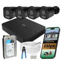 IP vaizdo stebėjimo rinkinys: 4 lauko 8Mp PoE juodos kameros, 1TB DVS