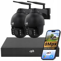 Vaizdo stebėjimo sistema: 2 sukamposios 8MP 4K kameros, metalinės, juodos, P2P įrašymo įrenginys, WiFi