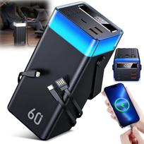 Išorinė baterija 60000mAh, 22,5W, su greitu įkrovimu, USB-C, USB-A, PD, QC, su laidu