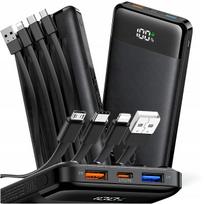 Išorinė baterija 20000 mAh, 22,5W, 2x USB, USB-C, QC 3.0, PD 3.0, su 4 laidais