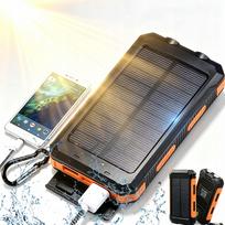 Nešiojama saulės baterija 30000mAh su LED, atspari vandeniui