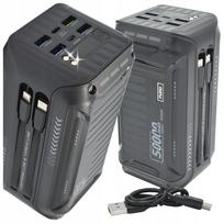 Išorinė baterija POWER BANK 50000mAh, USB, USB-C, greitas įkrovimas, LCD ekranas, žibintuvėlis, laidai