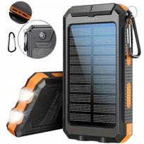 Nešiojama saulės baterija 26800 mAh su 2 USB, žibintuvėliu ir 2 LED lemputėmis