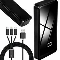 Išorinė baterija 20000mAh su 4 USB, LED žibintuvėliu ir 3in1 laidu