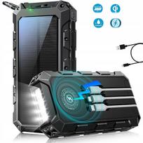 Išorinė baterija 30000mAh su saulės įkrovimu, 3x USB, USB-C, belaidis įkrovimas, LED indikatorius