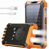 Nešiojamas saulės energijos išorinis akumuliatorius 30000mAh, LED žibintuvėlis, USB, USB-C, USB-A