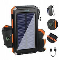Saulės energijos išorinė baterija 10000 mAh, atspari vandeniui, su indukcija, karabinu ir kompasu