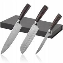 Damasko plieno 3 dalių peilių rinkinys: šefas, santoku ir lupimo peiliai
