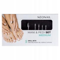 Frezų rinkinys NEO NAIL Mani & Pedi, 5 vnt., vidutinio grublėtumo, sidabriniai