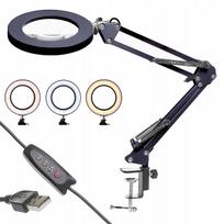 Stalinė lempa su didinamuoju stiklu, 5x, LED, 12 W, juoda, USB