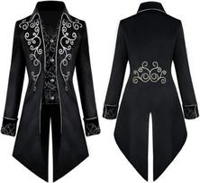 Vyriškas frakas Steampunk gotikinis vintažinis elegantiškas patogus šiltas juodas S — viktorijos kostiumas, cosplay paltas, retro švarkas, gotikiniai drabužiai, helovino kostiumas, velvetinis švarkas, steampunk apranga