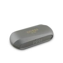 „Bluetooth TWS ausinės Guess su ilgai ištemptu metaliniu logo ir įkrovimo dėklu (pilkos spalvos)“