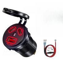 108W 12V USB lizdas Greito įkrovimo 3.0 USB įkroviklio lizdas ir Dvigubi PD prievadai su voltmetro jungikliu Automobiliui, Valtis, Jūros transporto priemonėms, RV, Keturratis With 60cm Cable raudona