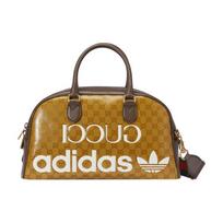GUCCI Adidas Originals Collaboration Leather One Shoulder Handbag, Travel Bag Medium Mens Brown Yellow Basic Set (Bag + Dustproof Bag)