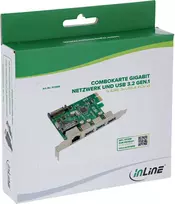 Tinklo plokštė Zenwire InLine® Combo Gigabit tinklas ir USB 3.2 Gen.1, 1x RJ45, 3x USB-A