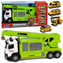 Sunkvežimis su kranu ir transporto platforma žalia 4 vnt.